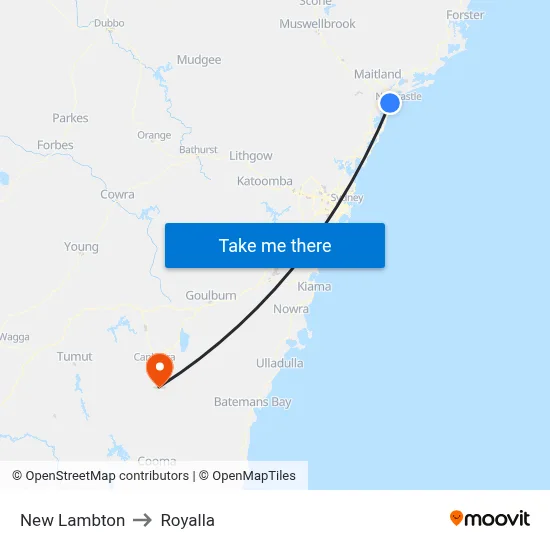 New Lambton to Royalla map