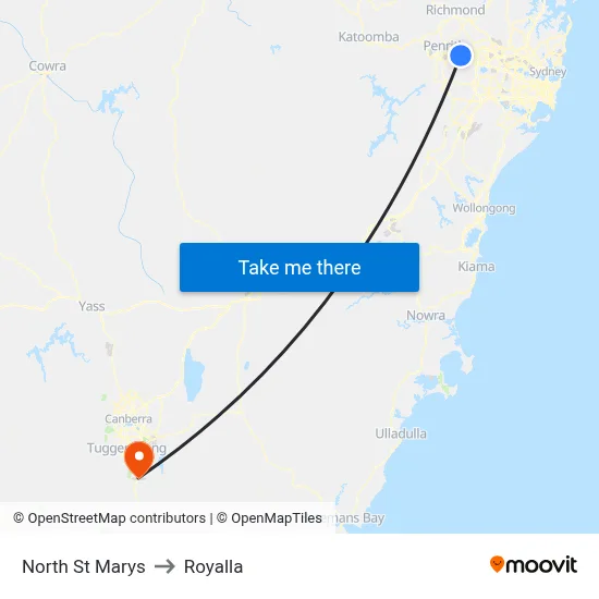 North St Marys to Royalla map
