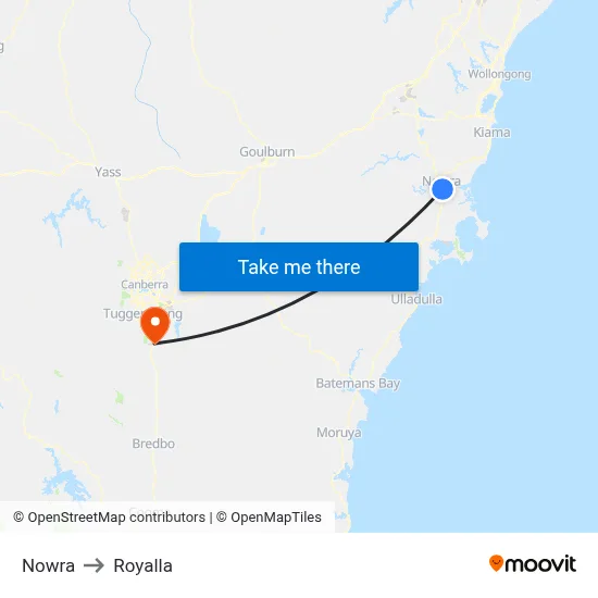 Nowra to Royalla map