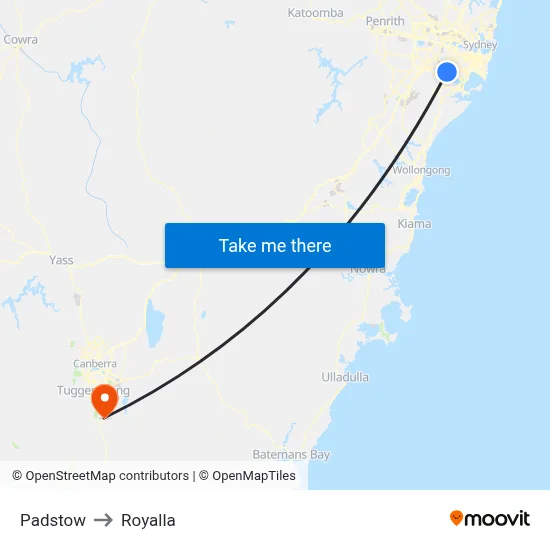Padstow to Royalla map