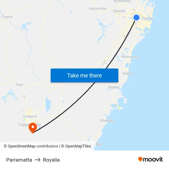 Parramatta to Royalla map