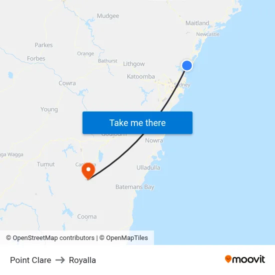 Point Clare to Royalla map
