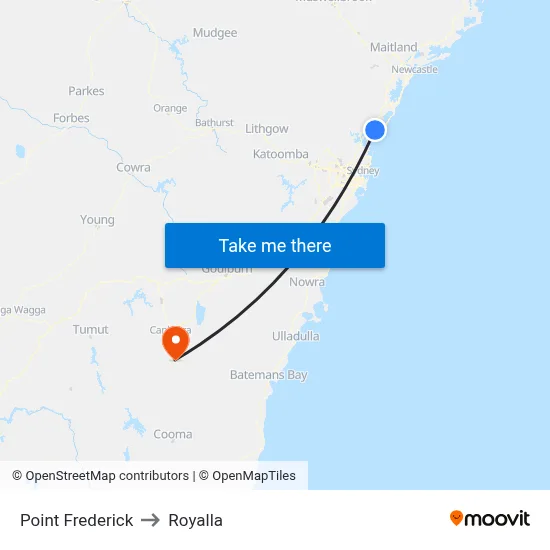 Point Frederick to Royalla map