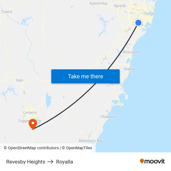 Revesby Heights to Royalla map