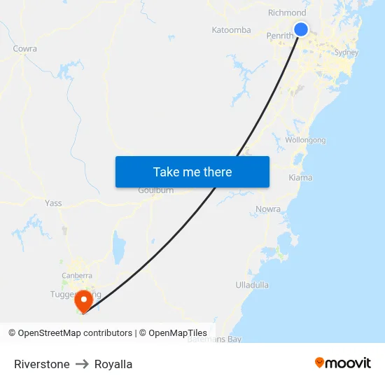 Riverstone to Royalla map