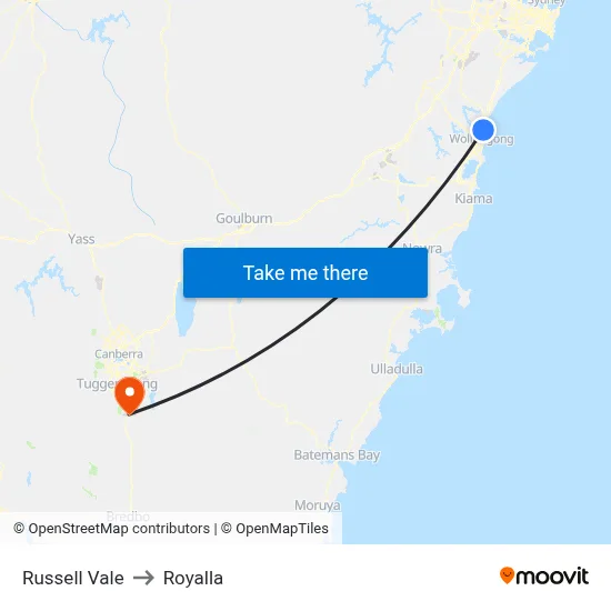 Russell Vale to Royalla map
