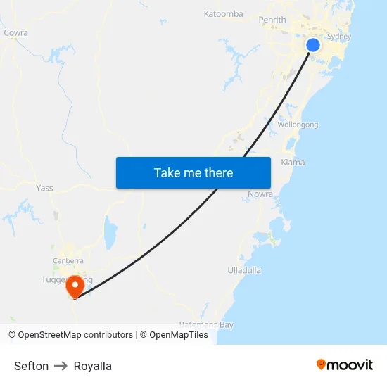 Sefton to Royalla map