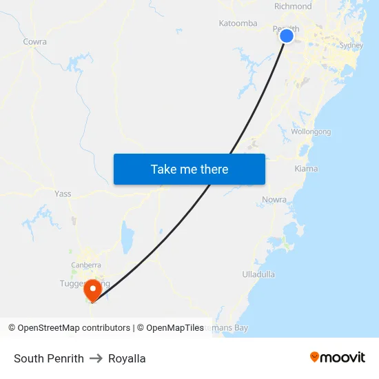 South Penrith to Royalla map