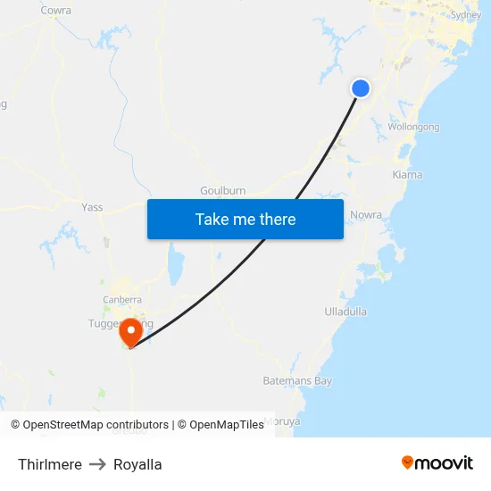 Thirlmere to Royalla map