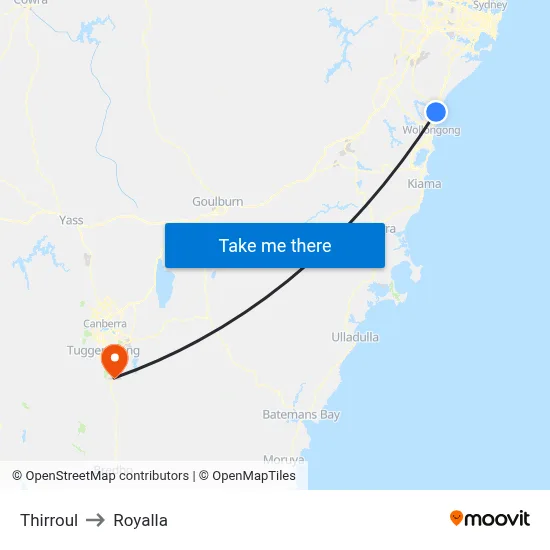 Thirroul to Royalla map