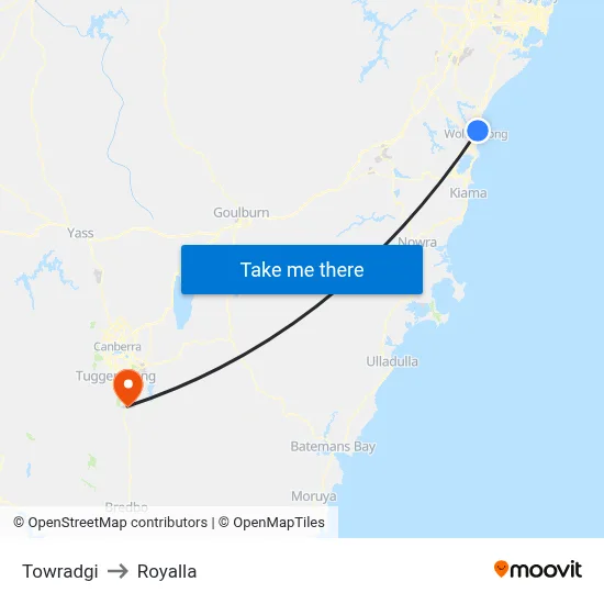 Towradgi to Royalla map