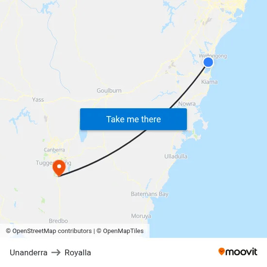 Unanderra to Royalla map