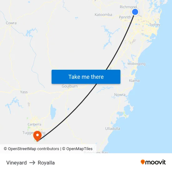 Vineyard to Royalla map