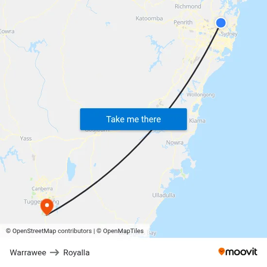 Warrawee to Royalla map