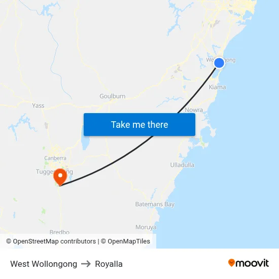 West Wollongong to Royalla map