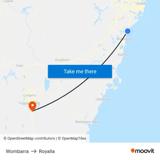 Wombarra to Royalla map