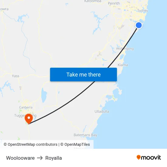 Woolooware to Royalla map
