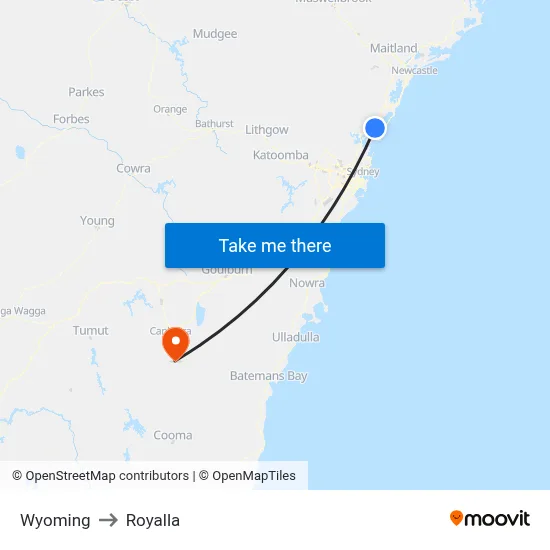 Wyoming to Royalla map