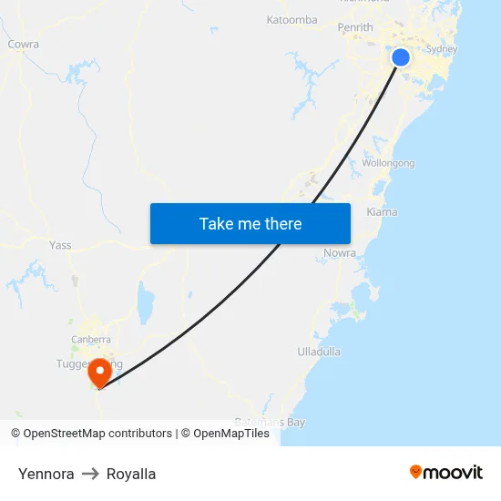Yennora to Royalla map