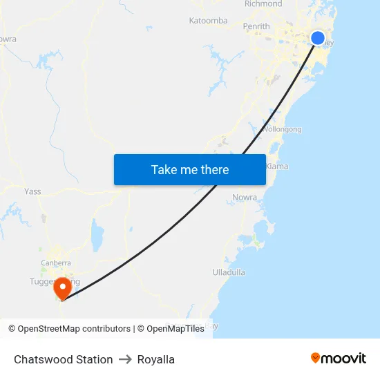 Chatswood Station to Royalla map