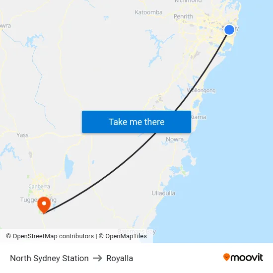 North Sydney Station to Royalla map