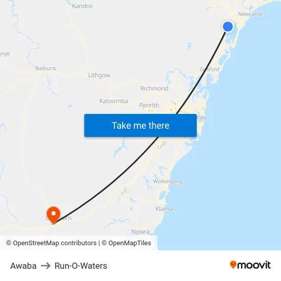 Awaba to Run-O-Waters map