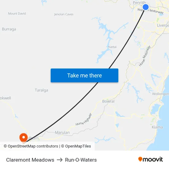 Claremont Meadows to Run-O-Waters map