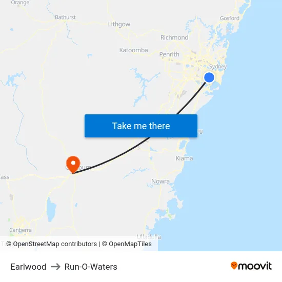 Earlwood to Run-O-Waters map