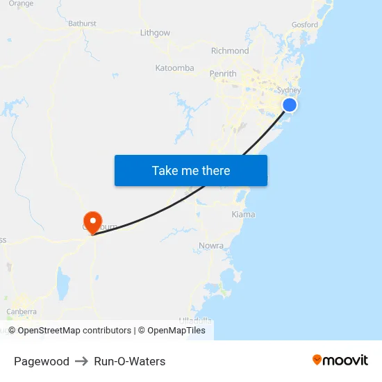 Pagewood to Run-O-Waters map