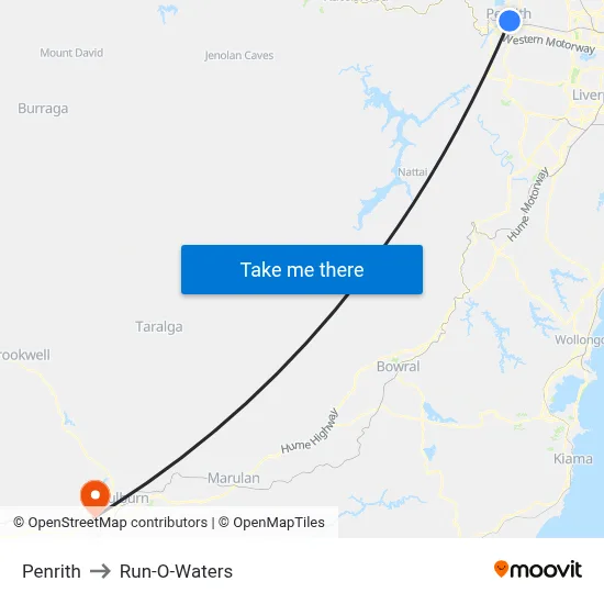 Penrith to Run-O-Waters map