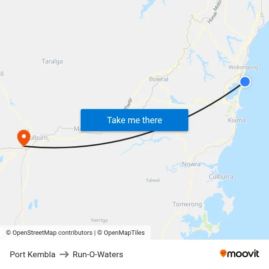 Port Kembla to Run-O-Waters map