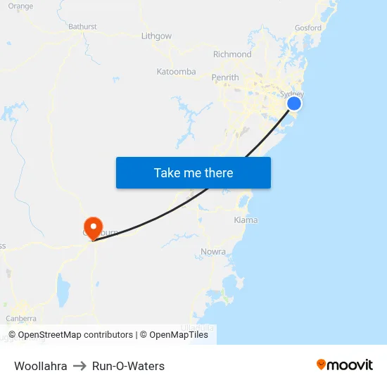 Woollahra to Run-O-Waters map