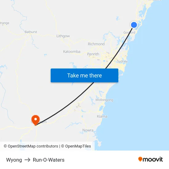 Wyong to Run-O-Waters map