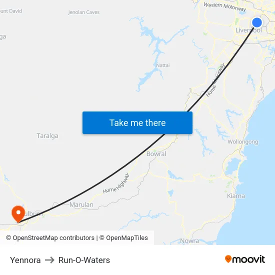 Yennora to Run-O-Waters map