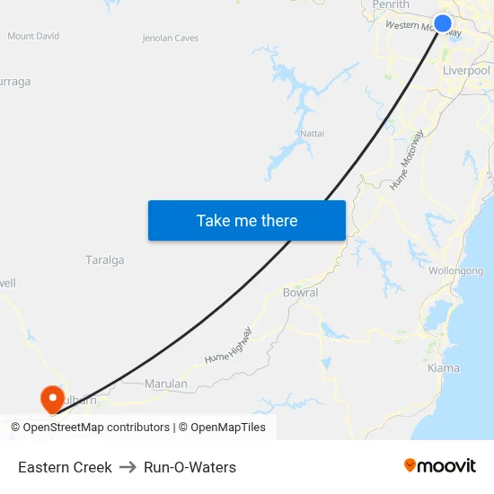 Eastern Creek to Run-O-Waters map