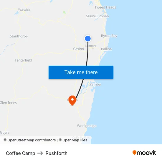 Coffee Camp to Rushforth map