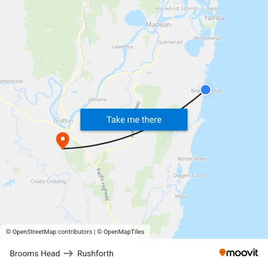 Brooms Head to Rushforth map