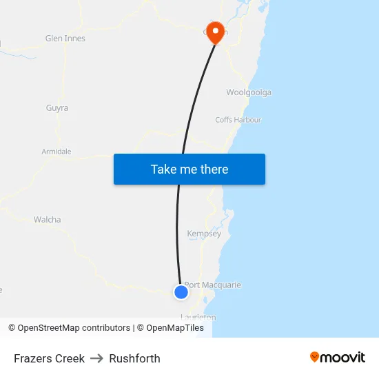 Frazers Creek to Rushforth map