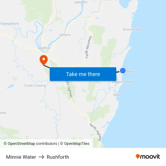 Minnie Water to Rushforth map