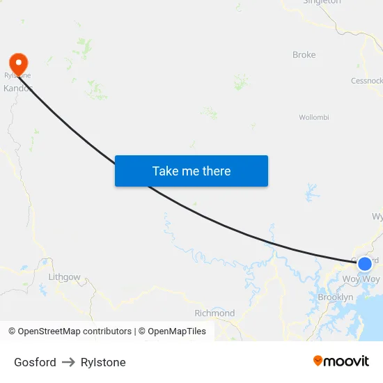 Gosford to Rylstone map