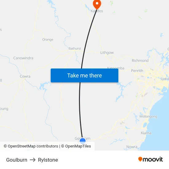Goulburn to Rylstone map