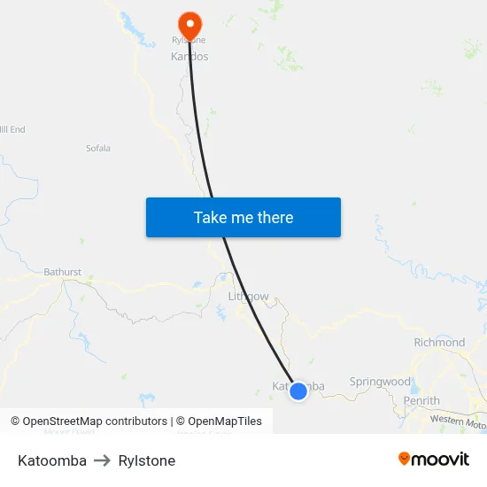 Katoomba to Rylstone map