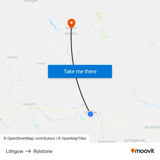 Lithgow to Rylstone map