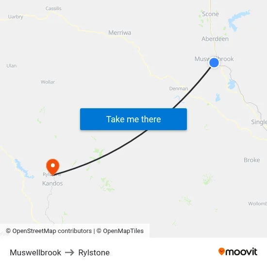 Muswellbrook to Rylstone map