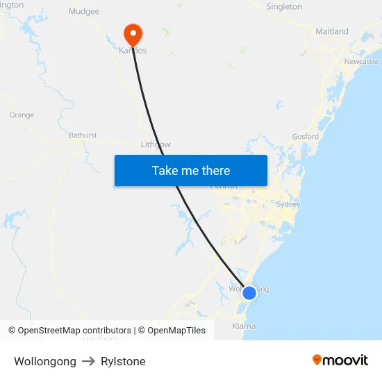 Wollongong to Rylstone map