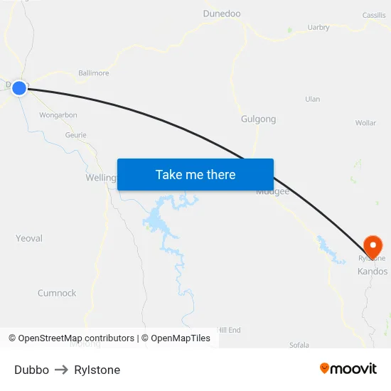 Dubbo to Rylstone map