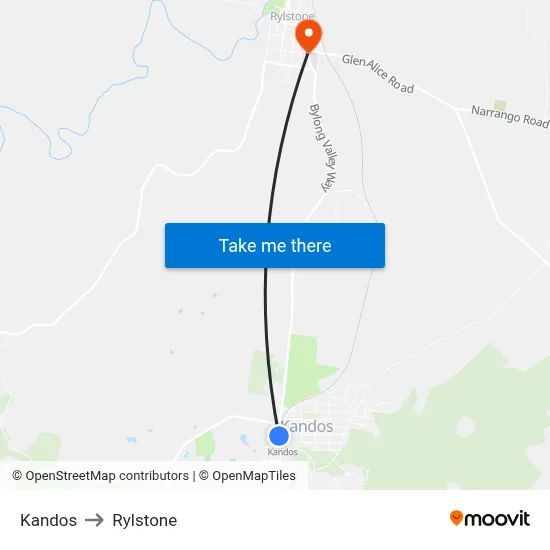 Kandos to Rylstone map