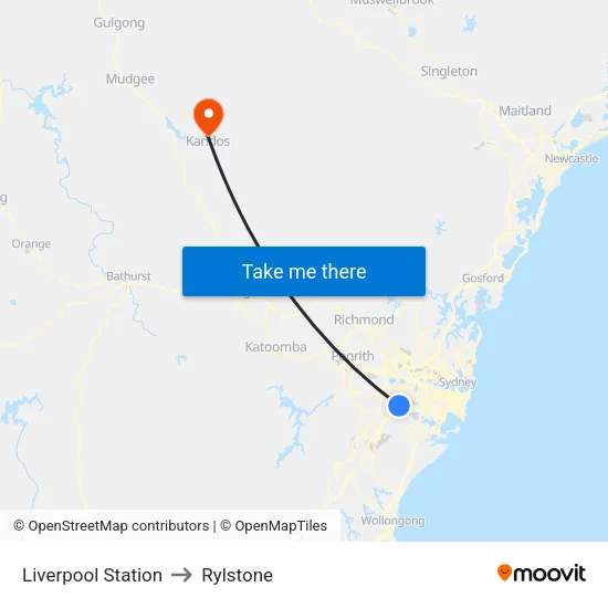 Liverpool Station to Rylstone map