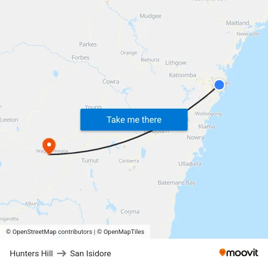 Hunters Hill to San Isidore map