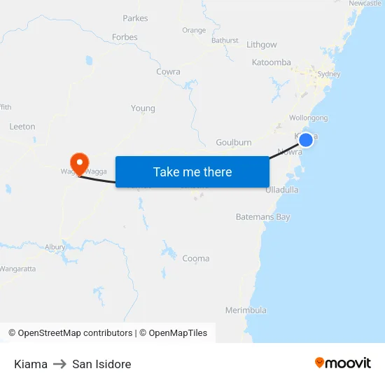 Kiama to San Isidore map